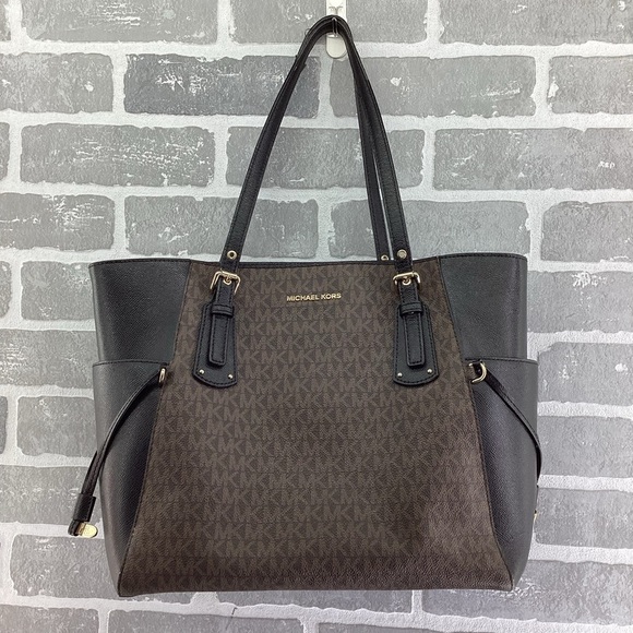 Michael Kors Handbags - Michael Kors Brown and Black Women's Voyager Small Logo Tote Bag